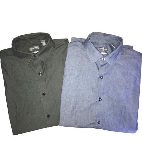 Van Heusen Never Tuck Slim Fit Shirts Bundle of 2 Men Medium Blue Dark Gray - Picture 1 of 9